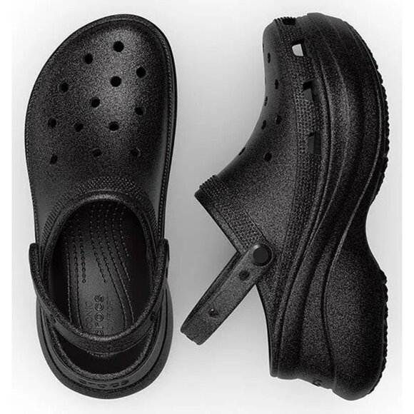 NEW Crocs Sizes 6, 7, 8, 9, 10 Women's Bae Glitter Platform Clog - Black - Picture 6 of 8